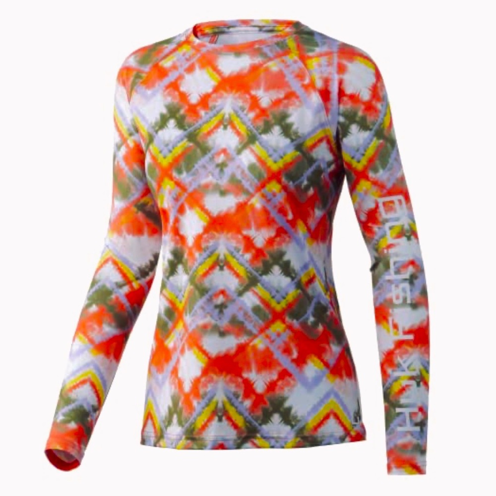 HUK Performance Fishing Long Sleeve Shirt Sun Protection Hot Coral Size Medium